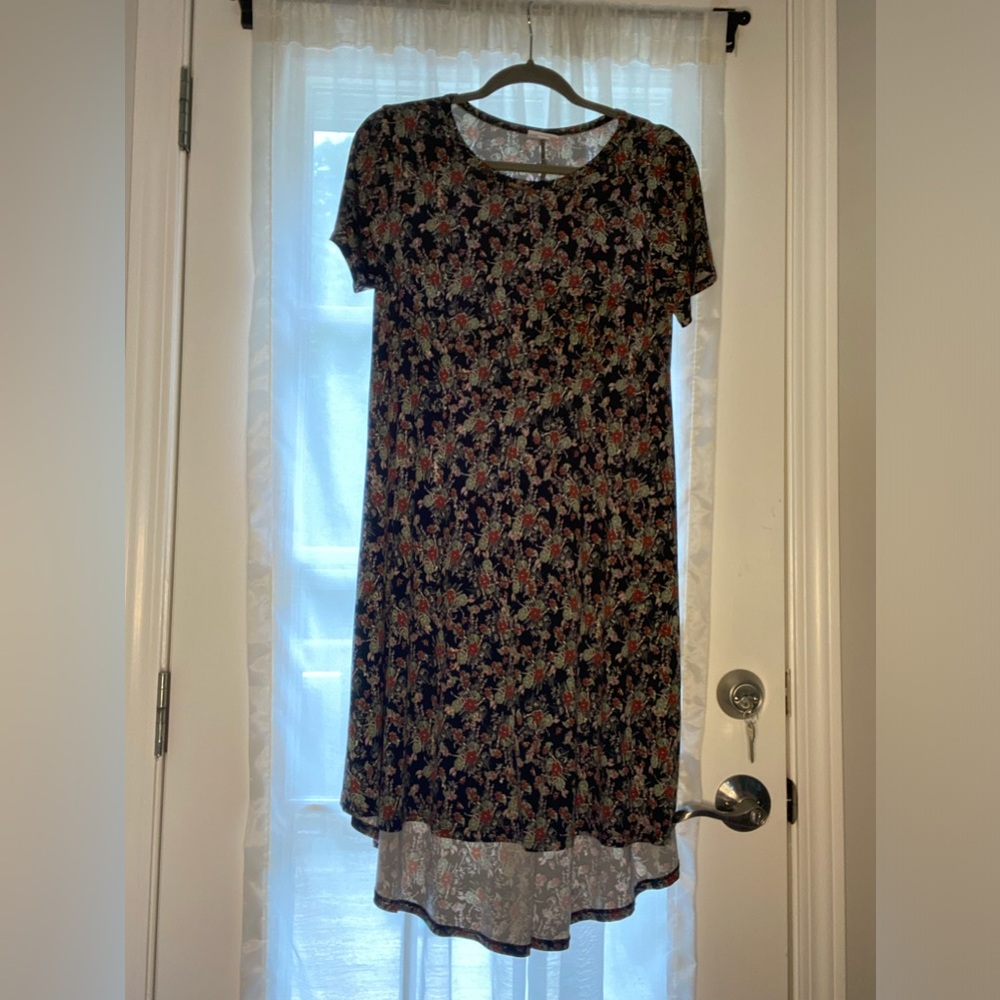 LuLaRoe Carly Floral Dress - Hi-Lo with Chest Pocket and Short Sleeves